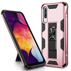 Custodia Silicone e Plastica Opaca Cover con Magnetico Supporto MQ1 per Samsung Galaxy A50S Oro Rosa