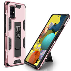 Custodia Silicone e Plastica Opaca Cover con Magnetico Supporto MQ1 per Samsung Galaxy A51 4G Oro Rosa