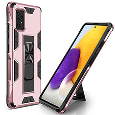 Custodia Silicone e Plastica Opaca Cover con Magnetico Supporto MQ1 per Samsung Galaxy A52 5G Oro Rosa