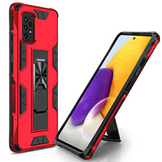 Custodia Silicone e Plastica Opaca Cover con Magnetico Supporto MQ1 per Samsung Galaxy A72 4G Rosso