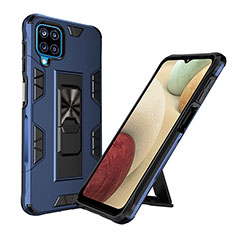 Custodia Silicone e Plastica Opaca Cover con Magnetico Supporto MQ1 per Samsung Galaxy F12 Blu
