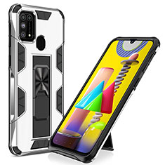 Custodia Silicone e Plastica Opaca Cover con Magnetico Supporto MQ1 per Samsung Galaxy M21s Argento