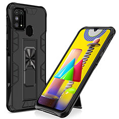 Custodia Silicone e Plastica Opaca Cover con Magnetico Supporto MQ1 per Samsung Galaxy M31 Prime Edition Nero