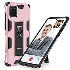 Custodia Silicone e Plastica Opaca Cover con Magnetico Supporto MQ1 per Samsung Galaxy M60s Oro Rosa