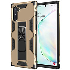 Custodia Silicone e Plastica Opaca Cover con Magnetico Supporto MQ1 per Samsung Galaxy Note 10 5G Oro