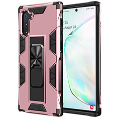 Custodia Silicone e Plastica Opaca Cover con Magnetico Supporto MQ1 per Samsung Galaxy Note 10 5G Oro Rosa