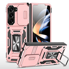 Custodia Silicone e Plastica Opaca Cover con Magnetico Supporto MQ1 per Samsung Galaxy Z Fold5 5G Oro Rosa