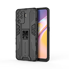 Custodia Silicone e Plastica Opaca Cover con Magnetico Supporto per Oppo F19 Pro Nero