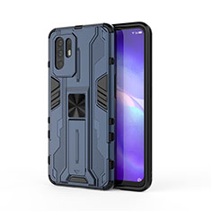 Custodia Silicone e Plastica Opaca Cover con Magnetico Supporto per Oppo F19 Pro+ Plus 5G Blu