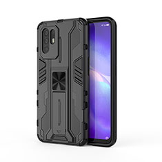 Custodia Silicone e Plastica Opaca Cover con Magnetico Supporto per Oppo F19 Pro+ Plus 5G Nero