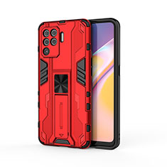 Custodia Silicone e Plastica Opaca Cover con Magnetico Supporto per Oppo Reno5 F Rosso