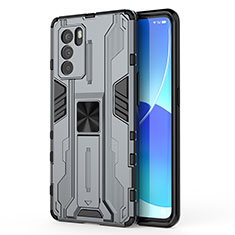 Custodia Silicone e Plastica Opaca Cover con Magnetico Supporto per Oppo Reno6 Pro 5G India Grigio