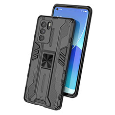 Custodia Silicone e Plastica Opaca Cover con Magnetico Supporto per Oppo Reno6 Pro 5G India Nero