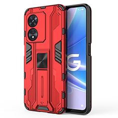 Custodia Silicone e Plastica Opaca Cover con Magnetico Supporto per Oppo Reno8 T 5G Rosso