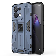 Custodia Silicone e Plastica Opaca Cover con Magnetico Supporto per Oppo Reno9 Pro 5G Blu