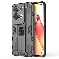 Custodia Silicone e Plastica Opaca Cover con Magnetico Supporto per Oppo Reno9 Pro+ Plus 5G Nero