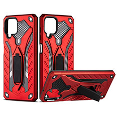 Custodia Silicone e Plastica Opaca Cover con Magnetico Supporto per Samsung Galaxy F12 Rosso