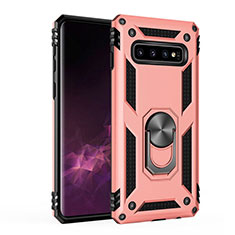 Custodia Silicone e Plastica Opaca Cover con Magnetico Supporto per Samsung Galaxy S10 Oro Rosa