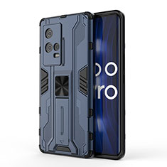 Custodia Silicone e Plastica Opaca Cover con Magnetico Supporto per Vivo iQOO 8 Pro 5G Blu