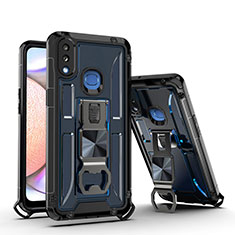 Custodia Silicone e Plastica Opaca Cover con Magnetico Supporto Q01W per Samsung Galaxy A10s Blu