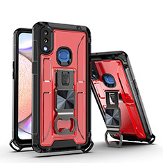 Custodia Silicone e Plastica Opaca Cover con Magnetico Supporto Q01W per Samsung Galaxy A10s Rosso