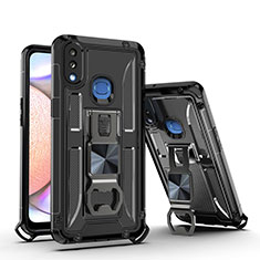 Custodia Silicone e Plastica Opaca Cover con Magnetico Supporto Q01W per Samsung Galaxy M01s Nero