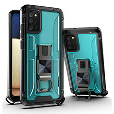 Custodia Silicone e Plastica Opaca Cover con Magnetico Supporto Q01W per Samsung Galaxy M02s Cielo Blu