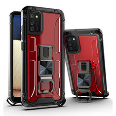 Custodia Silicone e Plastica Opaca Cover con Magnetico Supporto Q01W per Samsung Galaxy M02s Rosso