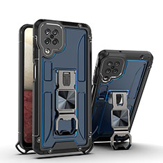 Custodia Silicone e Plastica Opaca Cover con Magnetico Supporto Q01W per Samsung Galaxy M12 Blu