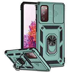 Custodia Silicone e Plastica Opaca Cover con Magnetico Supporto Q01W per Samsung Galaxy S20 FE 5G Verde