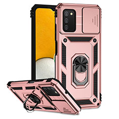 Custodia Silicone e Plastica Opaca Cover con Magnetico Supporto Q02W per Samsung Galaxy A03s Oro Rosa