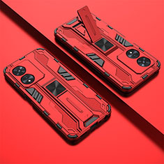 Custodia Silicone e Plastica Opaca Cover con Magnetico Supporto T01 per Oppo A1x 5G Rosso