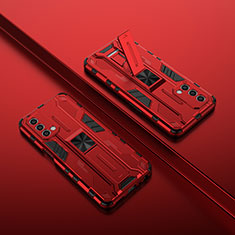 Custodia Silicone e Plastica Opaca Cover con Magnetico Supporto T01 per Oppo A54 5G Rosso