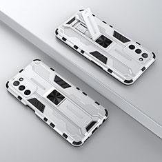 Custodia Silicone e Plastica Opaca Cover con Magnetico Supporto T01 per Oppo A55 5G Bianco