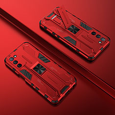 Custodia Silicone e Plastica Opaca Cover con Magnetico Supporto T01 per Oppo A55 5G Rosso