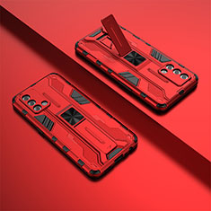 Custodia Silicone e Plastica Opaca Cover con Magnetico Supporto T01 per Oppo A95 4G Rosso