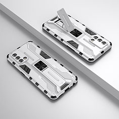 Custodia Silicone e Plastica Opaca Cover con Magnetico Supporto T01 per Oppo F19 Bianco