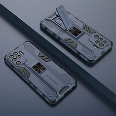Custodia Silicone e Plastica Opaca Cover con Magnetico Supporto T01 per Oppo F19 Pro Blu