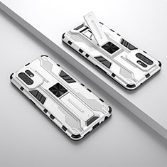 Custodia Silicone e Plastica Opaca Cover con Magnetico Supporto T01 per Oppo F19 Pro+ Plus 5G Bianco