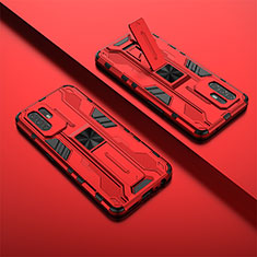 Custodia Silicone e Plastica Opaca Cover con Magnetico Supporto T01 per Oppo F19 Pro+ Plus 5G Rosso