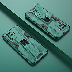 Custodia Silicone e Plastica Opaca Cover con Magnetico Supporto T01 per Oppo F19 Pro Verde