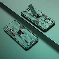 Custodia Silicone e Plastica Opaca Cover con Magnetico Supporto T01 per Oppo F19 Verde