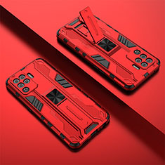 Custodia Silicone e Plastica Opaca Cover con Magnetico Supporto T01 per Oppo Reno5 F Rosso