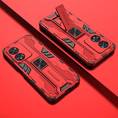 Custodia Silicone e Plastica Opaca Cover con Magnetico Supporto T01 per Oppo Reno8 T 5G Rosso