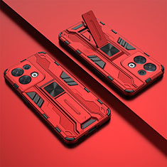 Custodia Silicone e Plastica Opaca Cover con Magnetico Supporto T01 per Oppo Reno9 Pro 5G Rosso