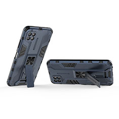 Custodia Silicone e Plastica Opaca Cover con Magnetico Supporto T01 per Samsung Galaxy A22 5G Blu