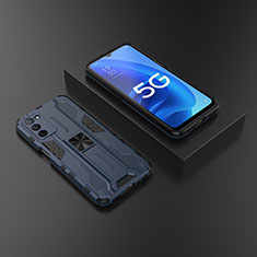Custodia Silicone e Plastica Opaca Cover con Magnetico Supporto T02 per Oppo A55 5G Blu