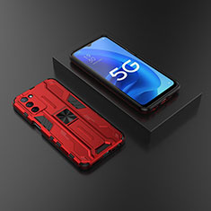 Custodia Silicone e Plastica Opaca Cover con Magnetico Supporto T02 per Oppo A55 5G Rosso
