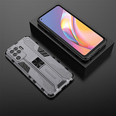 Custodia Silicone e Plastica Opaca Cover con Magnetico Supporto T02 per Oppo F19 Pro Grigio