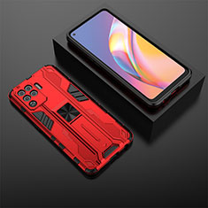 Custodia Silicone e Plastica Opaca Cover con Magnetico Supporto T02 per Oppo F19 Pro Rosso